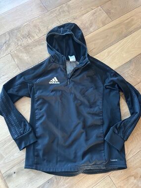 adidas Black Quarter-Zip Hooded Pullover, size L (13-14 Y)